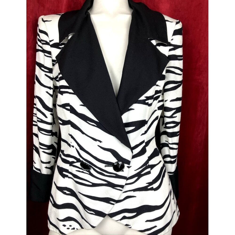 Jean Louis Scherrer Numbered Zebra Print Jacket Rayon Couture Power Shoulder